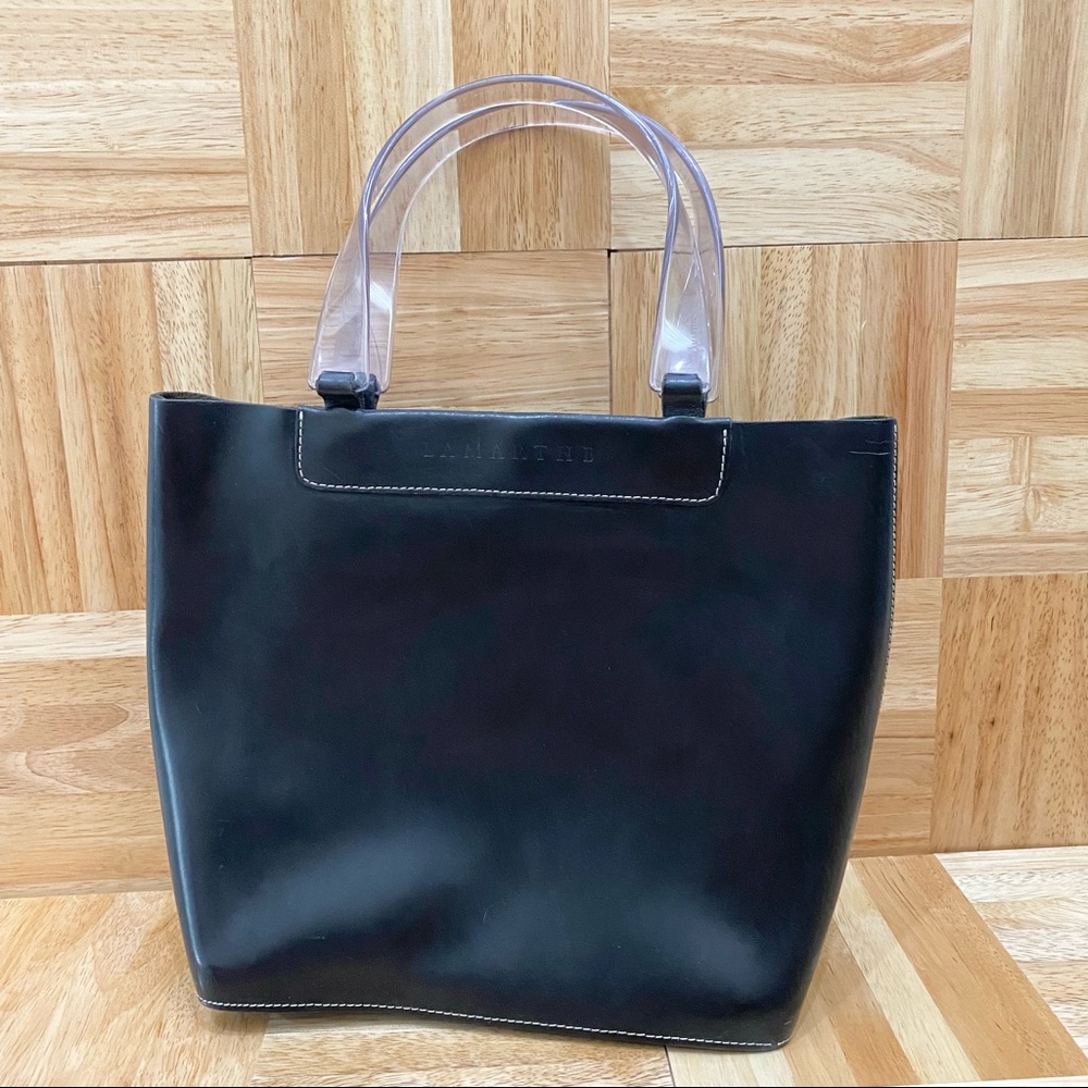 LAMARTHE Black Leather Clear Acrylic Handle HandBag Shoulder Bag